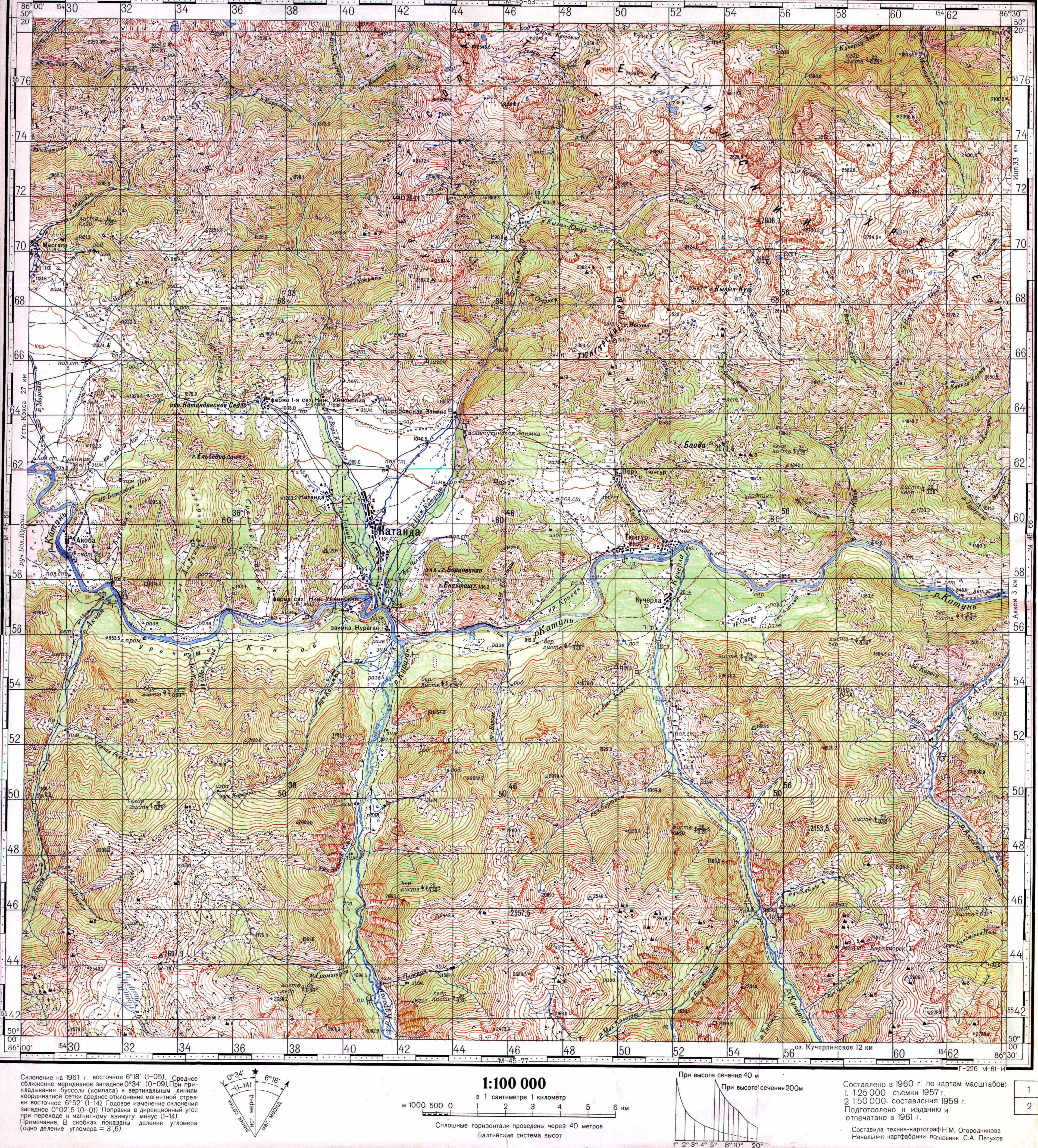 Карта Алтая - Катанда, Тюнгур, Кураган