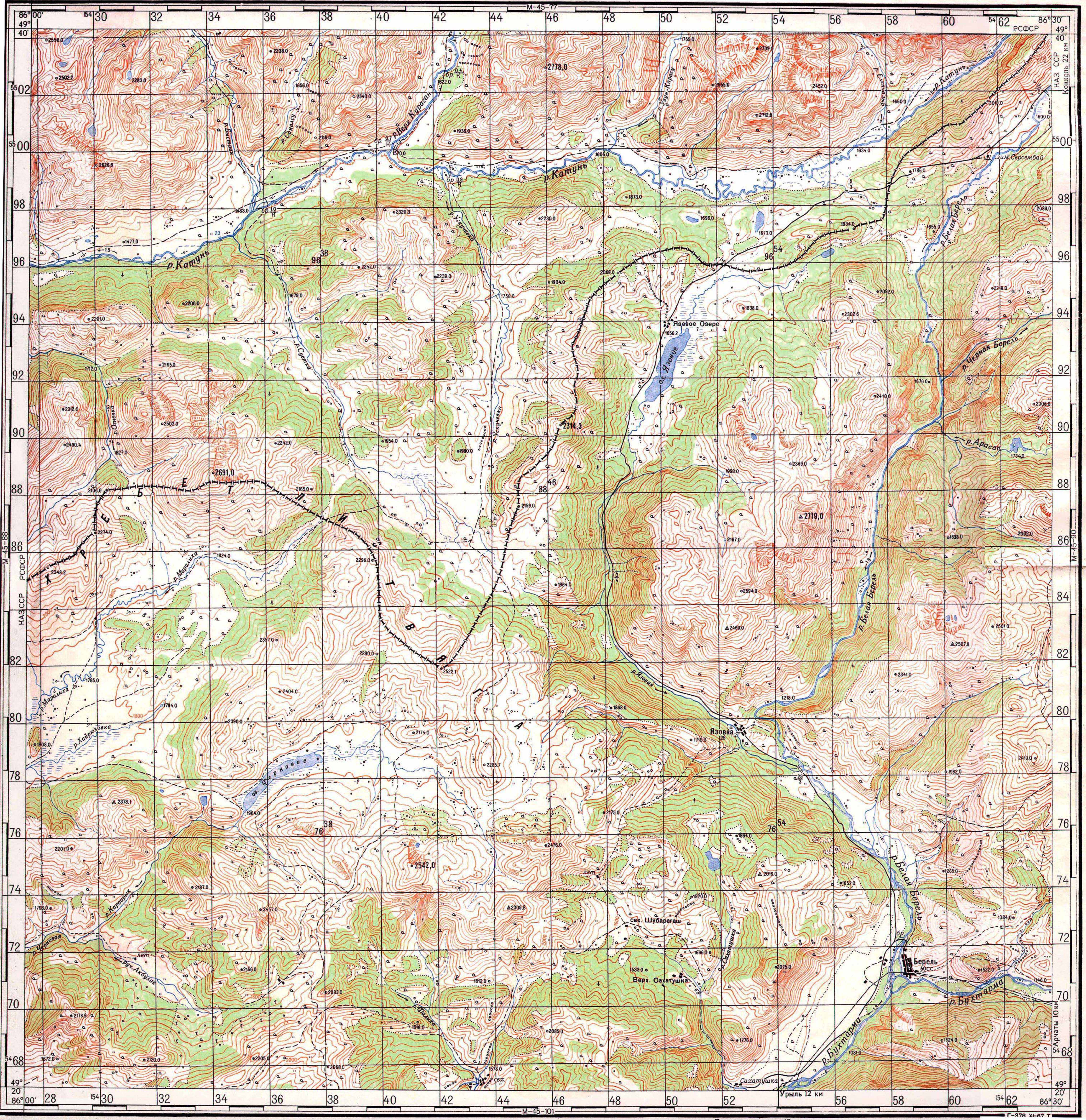 Карта Алтая - Катунь, Берель