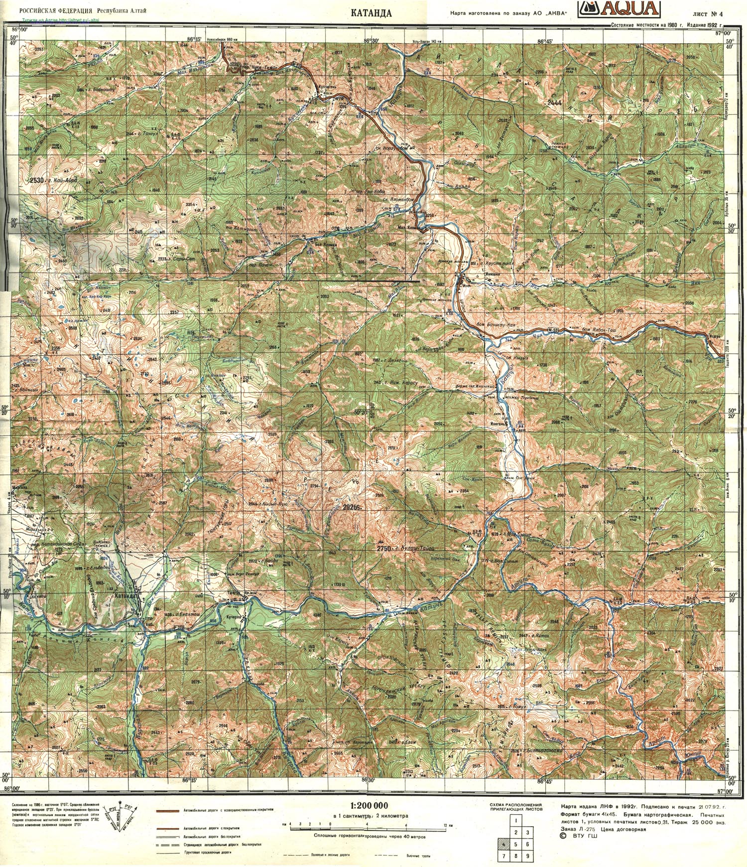реки Катунь, Аргут - карта