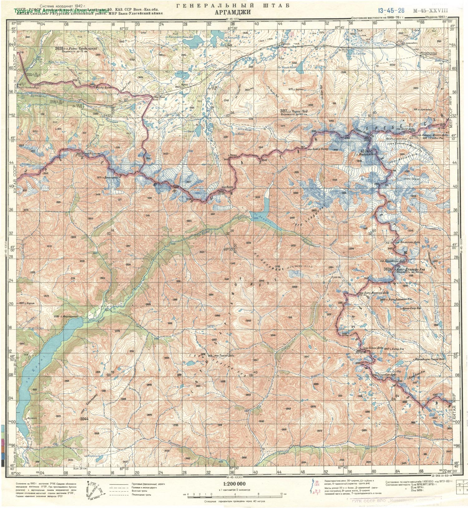 Карта - хребет Южный Алтай