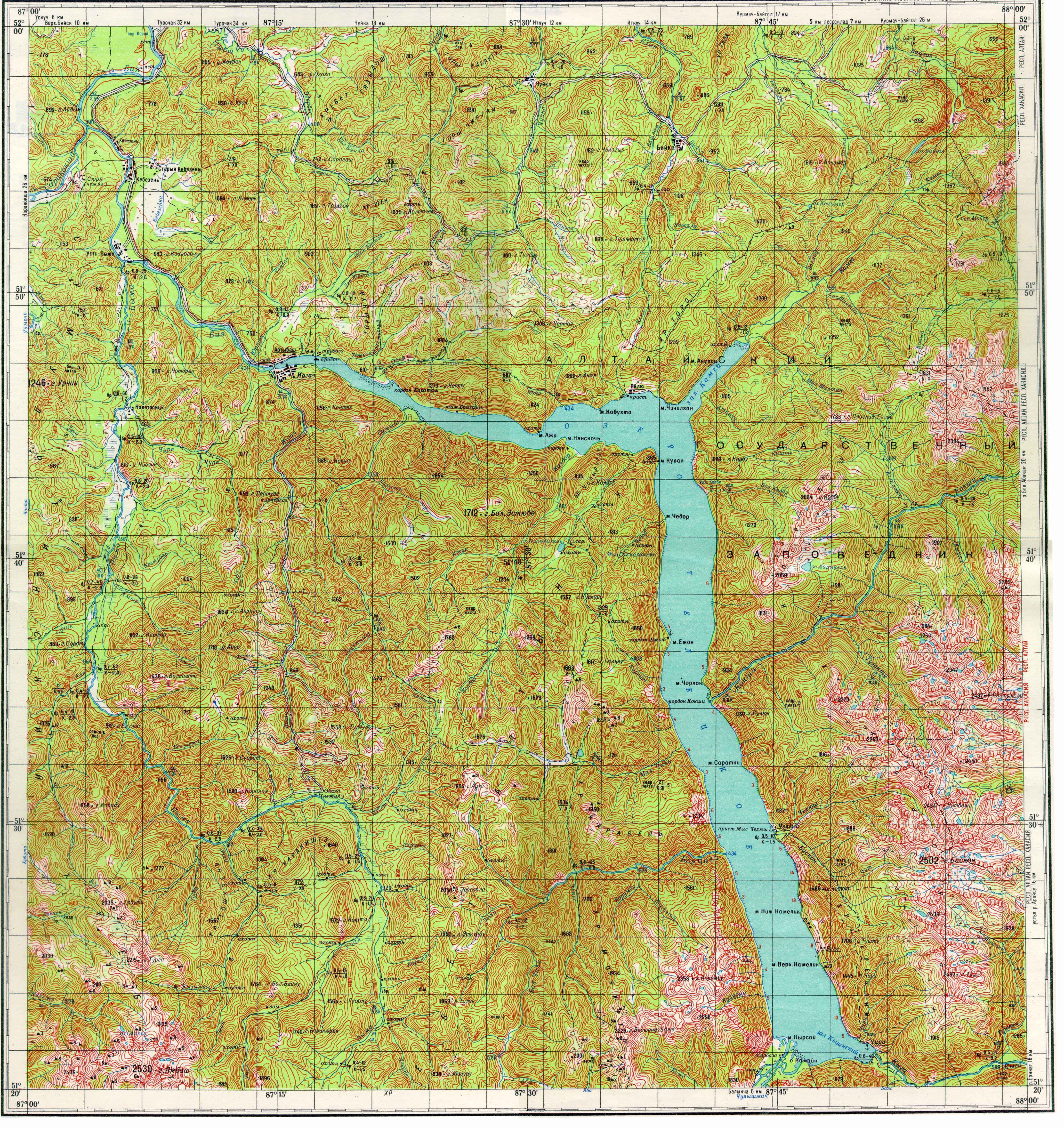 Карта Телецкого озера